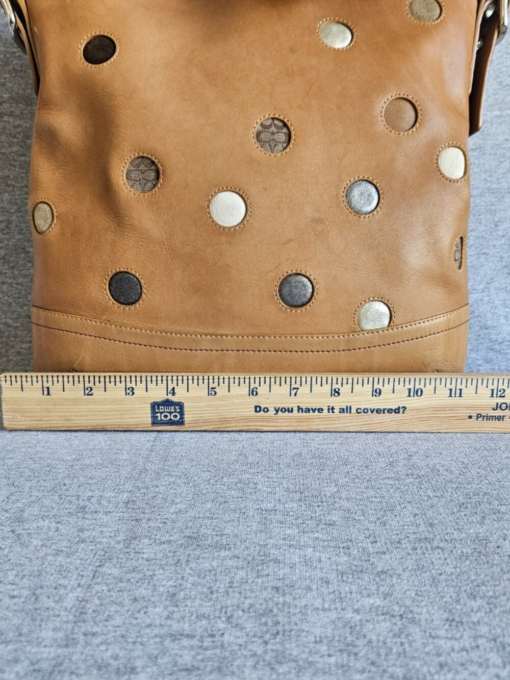 Coach Tan Brown Applique Soho Shoulder Bag Silver Hardware F10651 Polka Dot Y2K - Picture 10 of 15